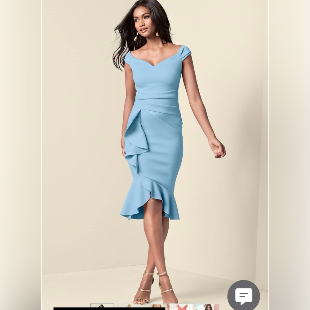 Venus light blue fitted ruffle dress